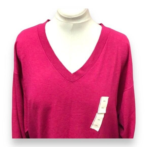 A New Day Women’s V Neck Lightweight Knit Pullover Sweater, Pink, size XXL #2 - Picture 2 of 8